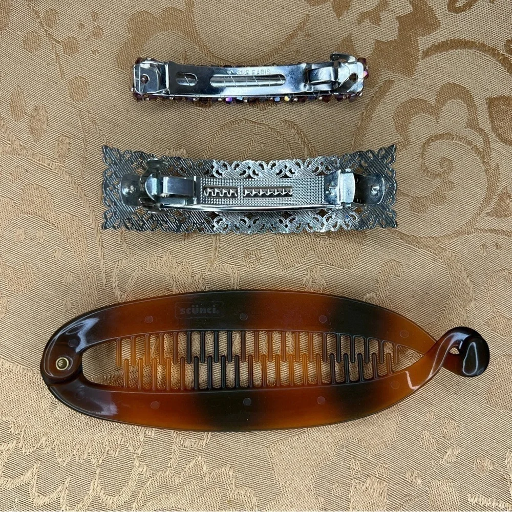 Set Of 3 Hair Accessories Lot Tortoise Glam Rhinestone Gemstone Clip In Event